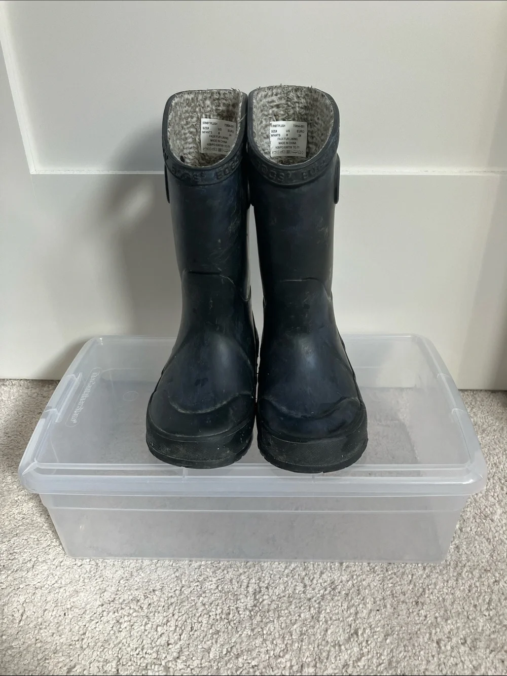 Bogs Kids Rain Boots, Black, Sz 8